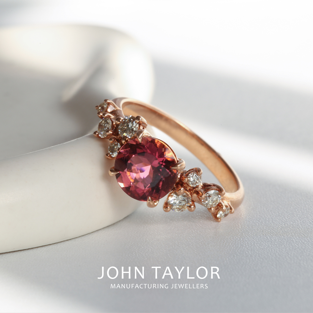 Pink Tourmaline & Diamond Asymmetric Cluster Ring
