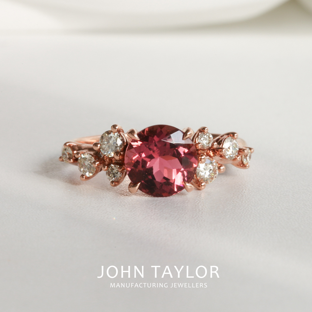Pink Tourmaline & Diamond Asymmetric Cluster Ring