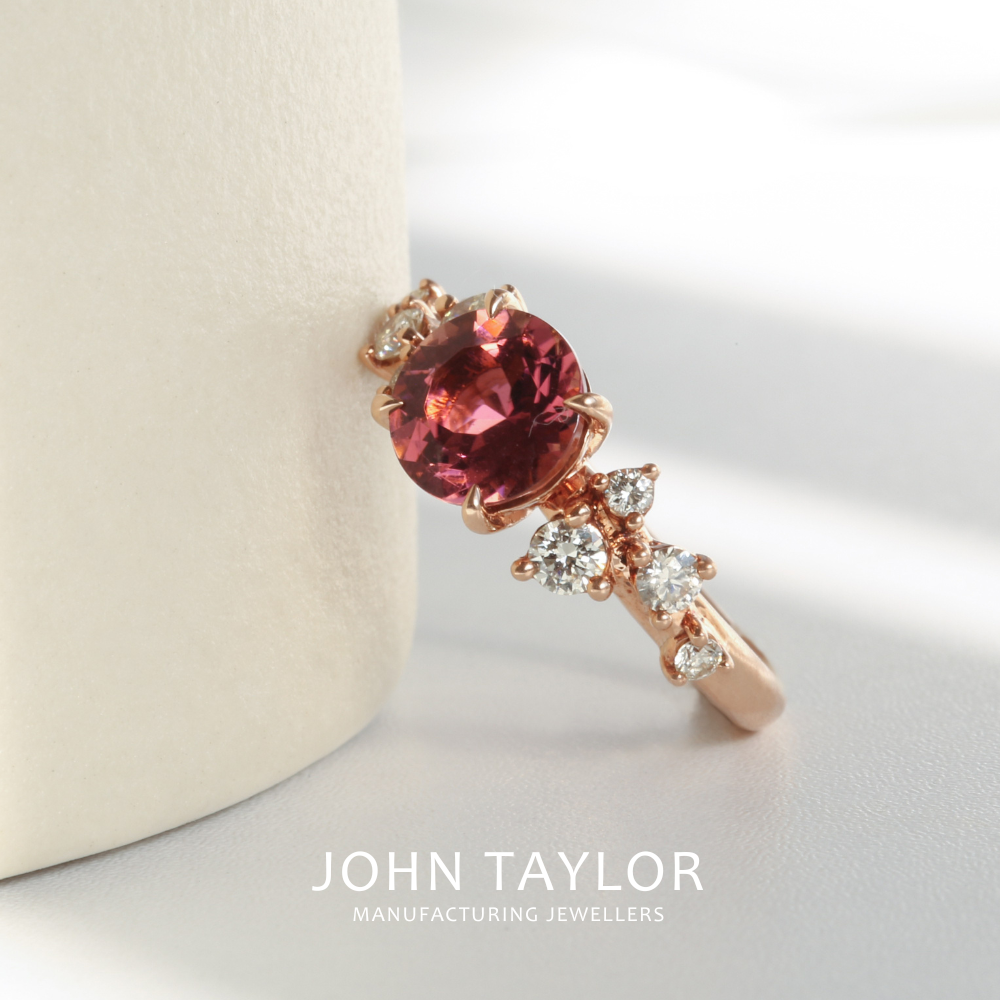 Pink Tourmaline & Diamond Asymmetric Cluster Ring