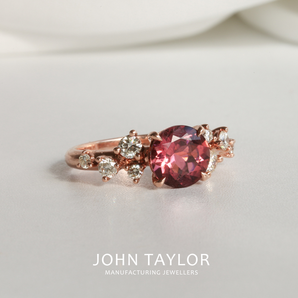 Pink Tourmaline & Diamond Asymmetric Cluster Ring