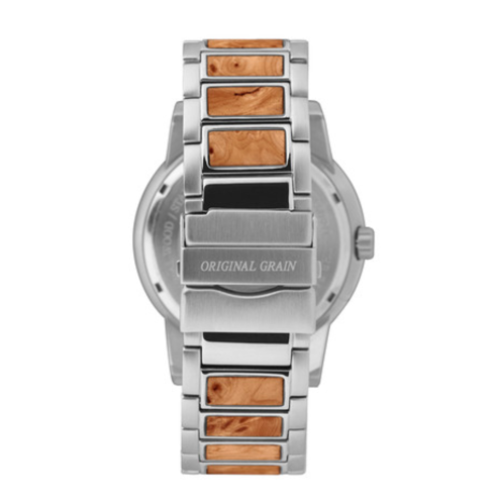 Original Grain Burlwood Silver Barrel Quartz Watch