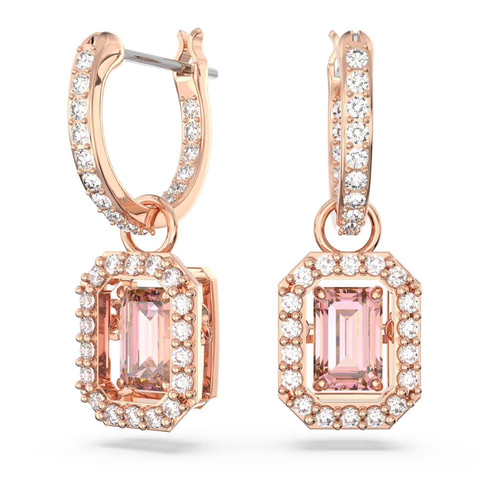 Swarovski Una drop earrings - Octagon cut, Pink & Rose gold-tone