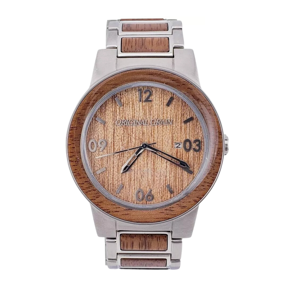 Original Grain Mahogany Silver Steel Barrel Watch