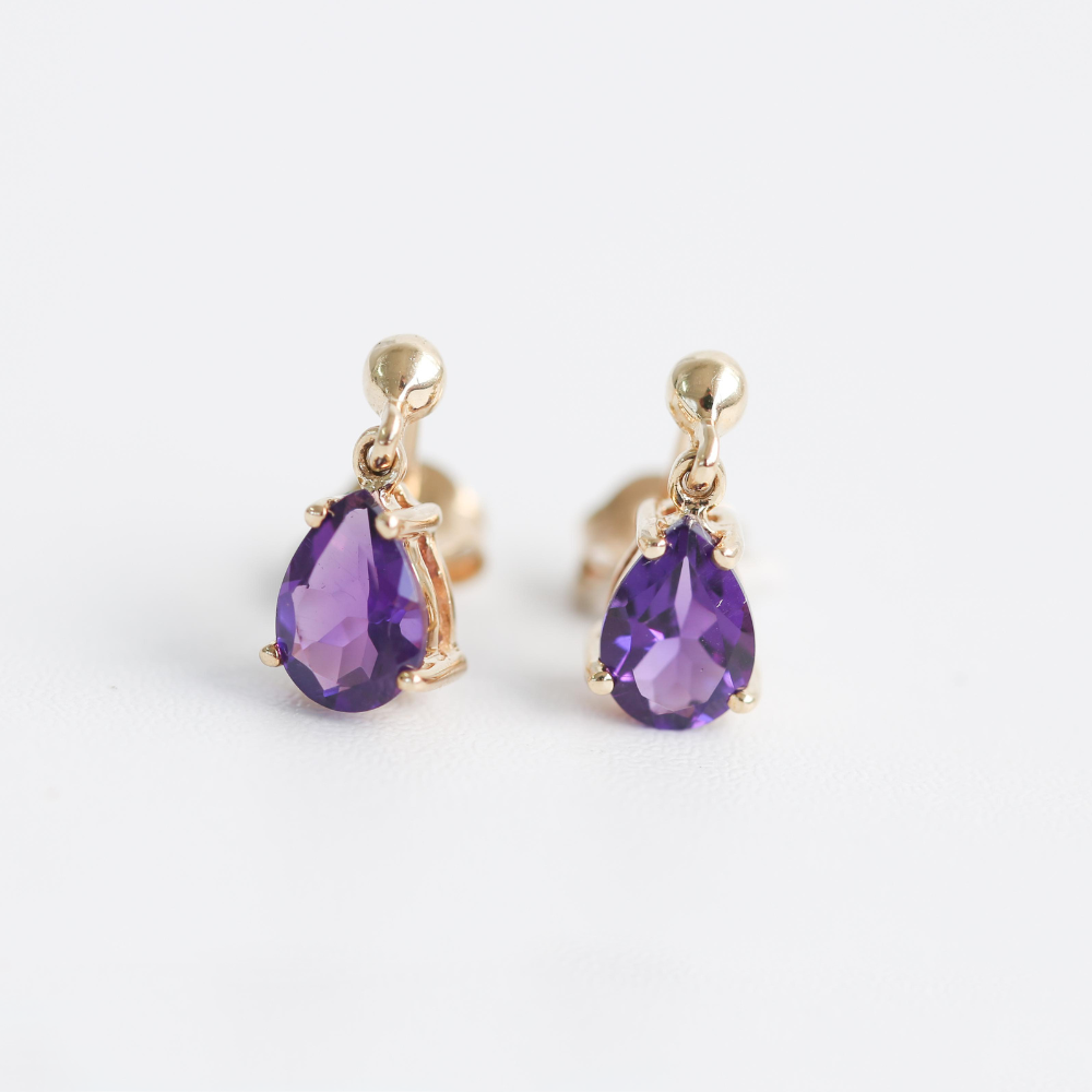 Amethyst Drop Earrings in 9ct Gold