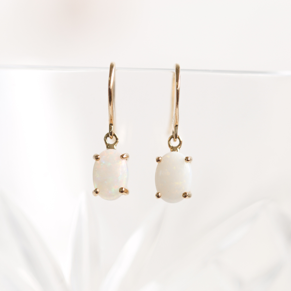 White Opal Drop Earrings in 9ct Gold