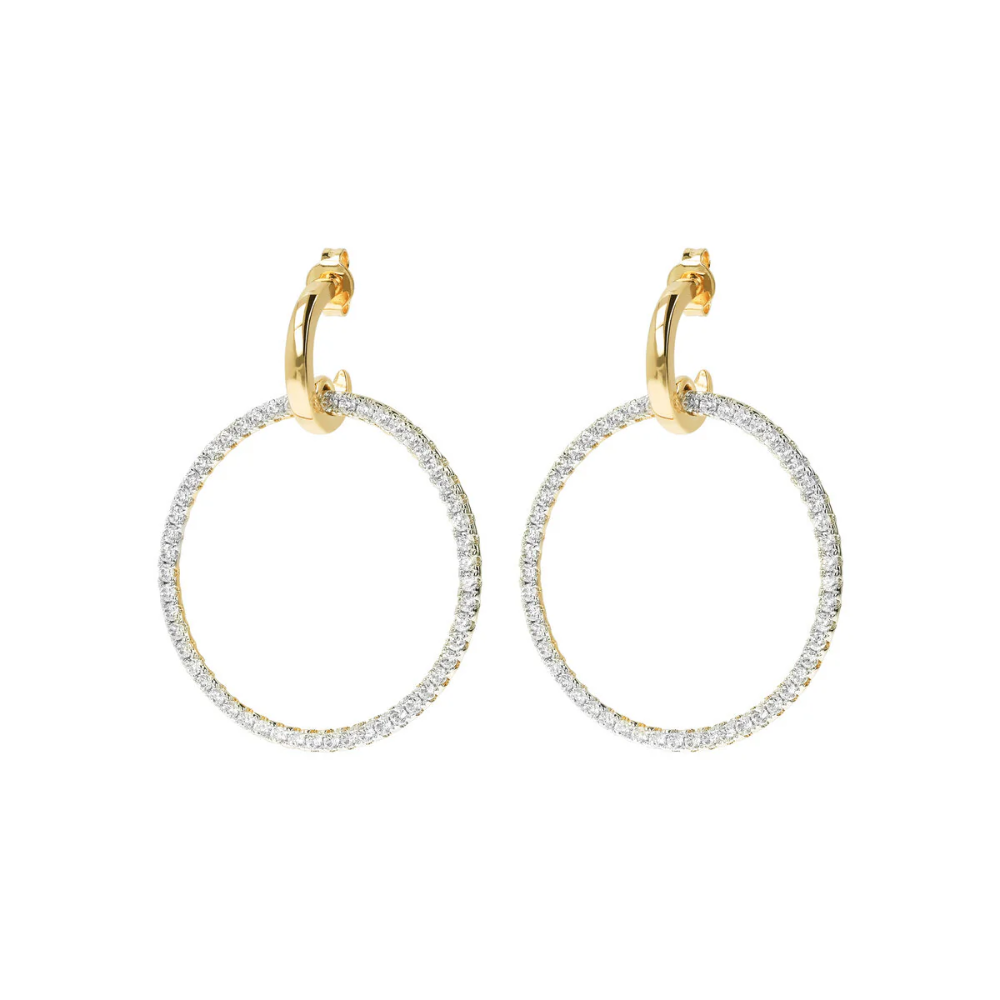 Golden Lobe Pendant Earrings with Pavé Hoop