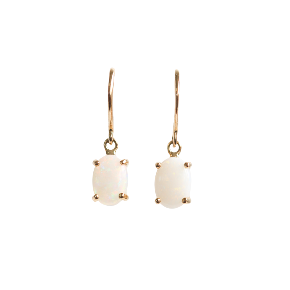 White Opal Drop Earrings in 9ct Gold