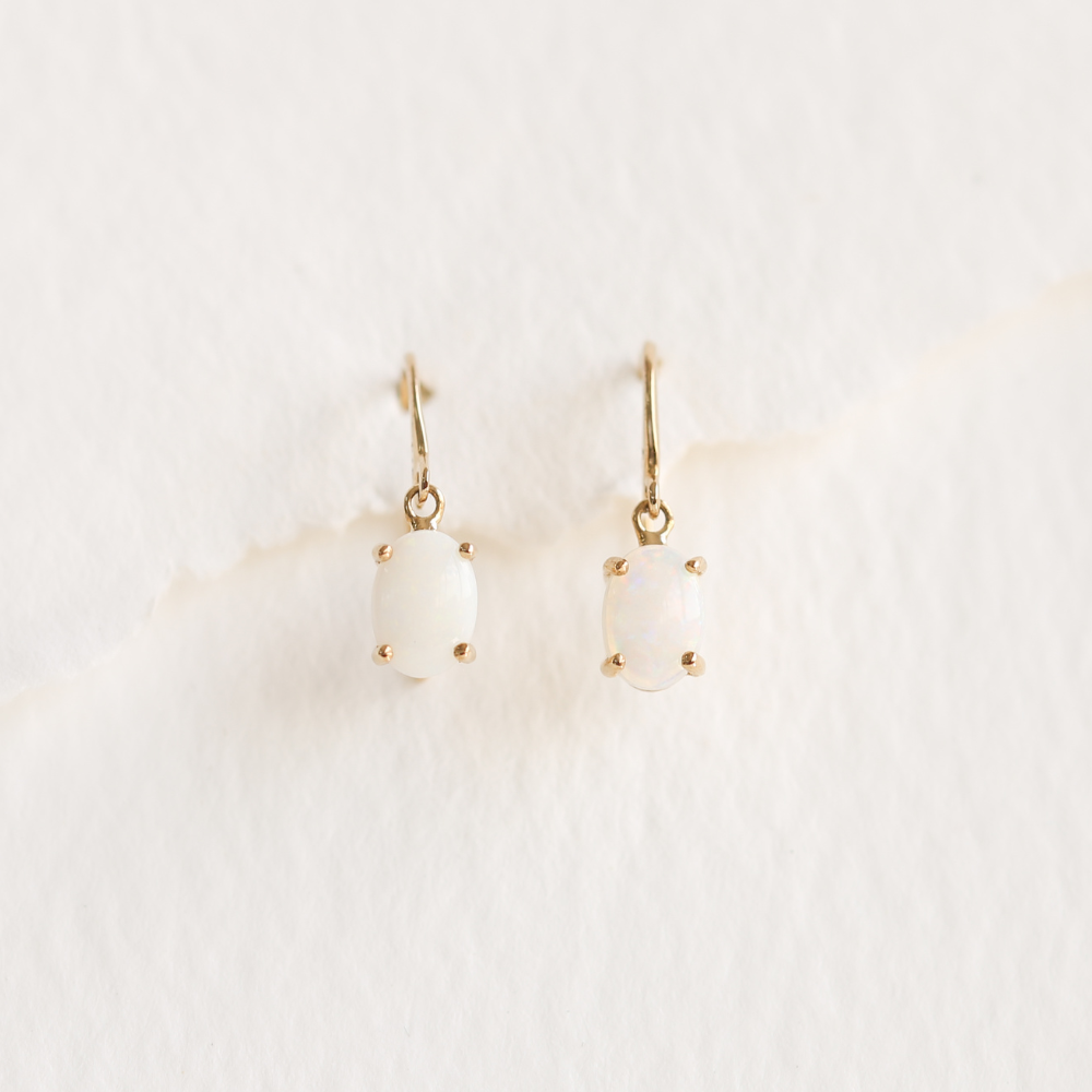 White Opal Drop Earrings in 9ct Gold