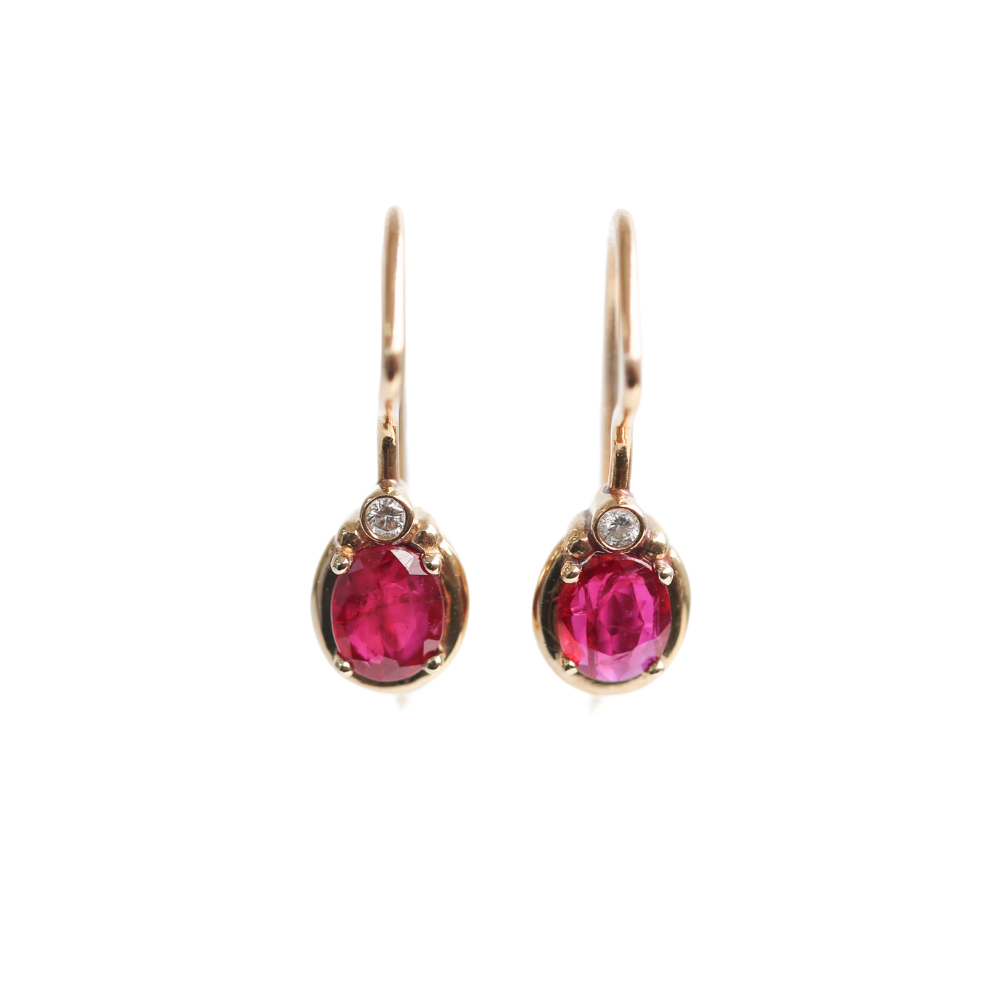 Oval Ruby & Diamond Hook Earrings in 9ct Gold