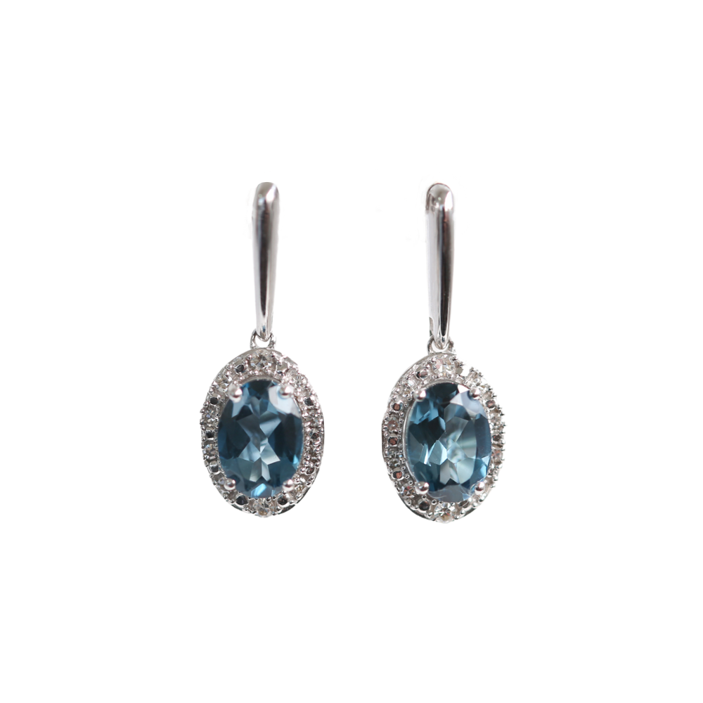 Diamond & London Blue Topaz Drop Earrings in 9ct White Gold