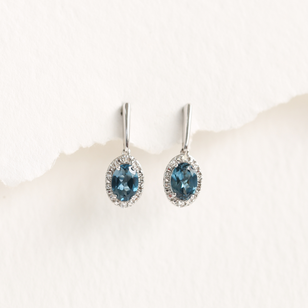 Diamond & London Blue Topaz Drop Earrings in 9ct White Gold