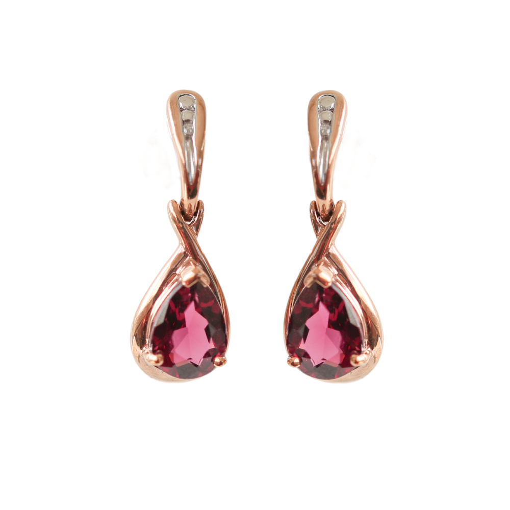 Rhodolite Garnet & Diamond Drop Earrings in 9ct Rose Gold