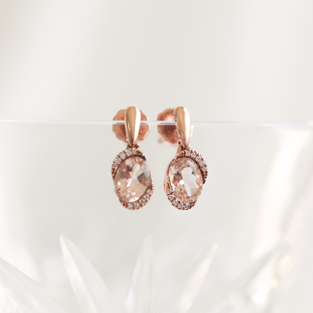 Morganite & Diamond Drop Earrings in 9ct Rose Gold