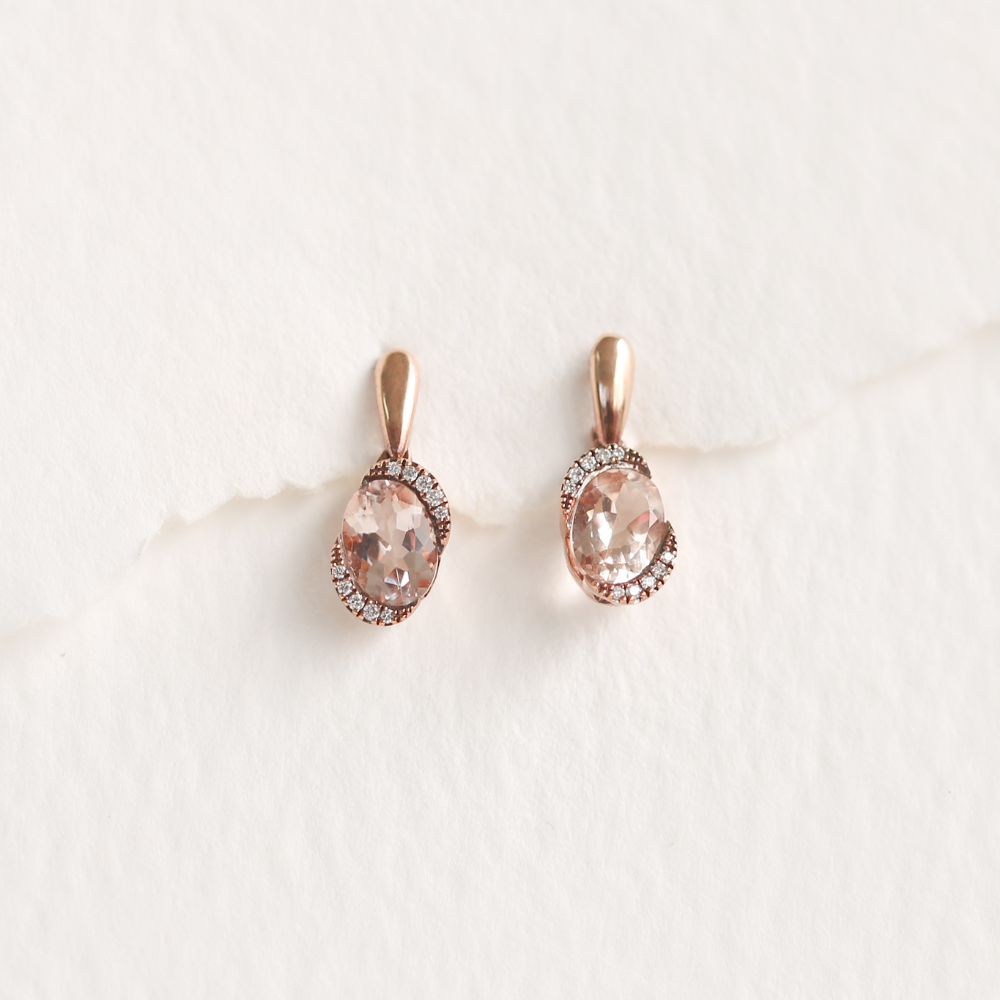 Morganite & Diamond Drop Earrings in 9ct Rose Gold