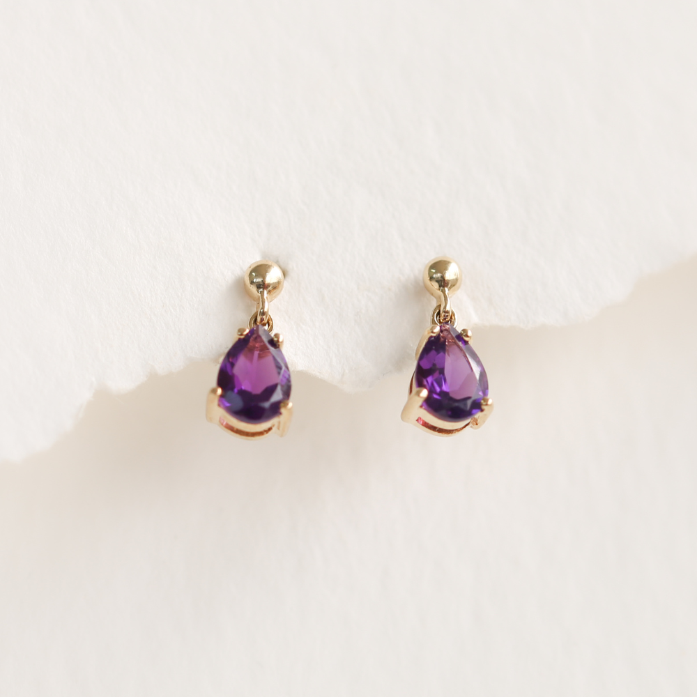 Amethyst Drop Earrings in 9ct Gold