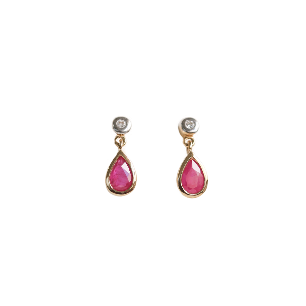 Pear Ruby & Diamond Drop Earrings in 9ct Gold