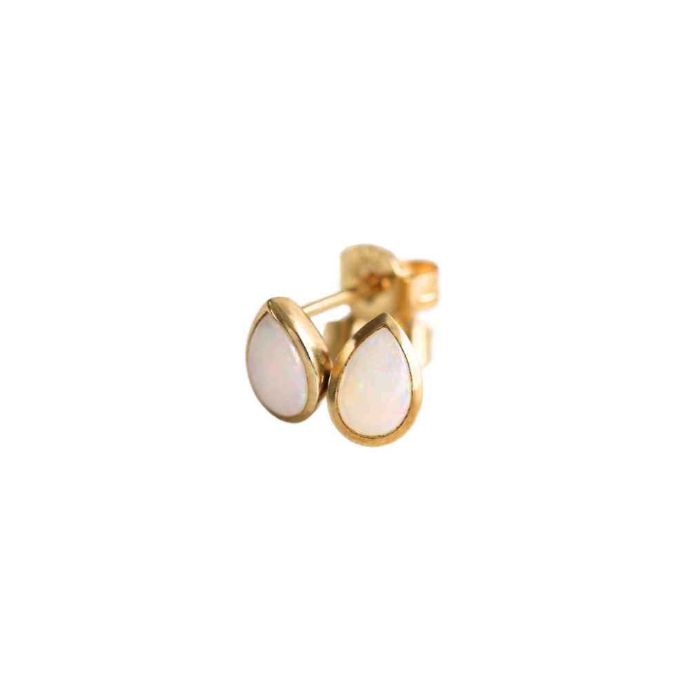 White Opal Stud Earrings in 9ct Gold