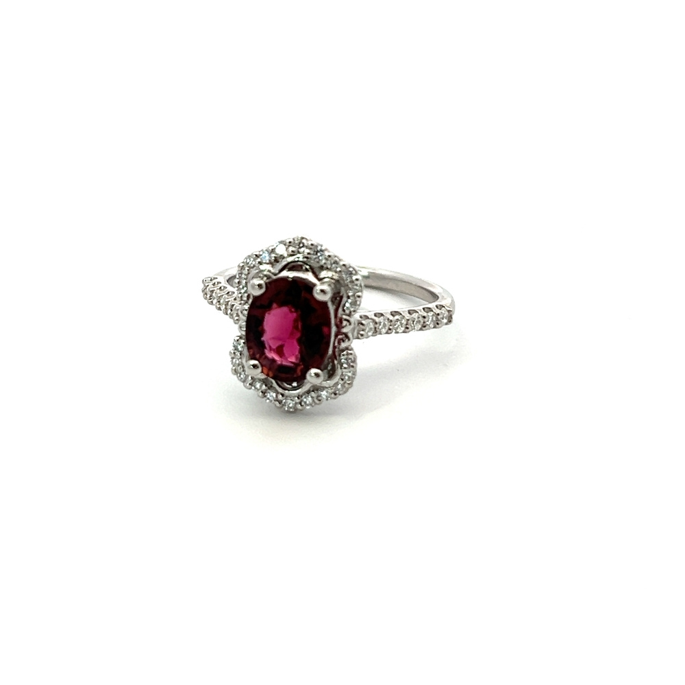 1.8ct Tourmaline & Diamond Vintage Halo Ring in Platinum