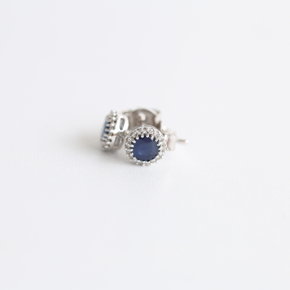 Sapphire & Diamond Halo Stud Earrings in 9ct White Gold