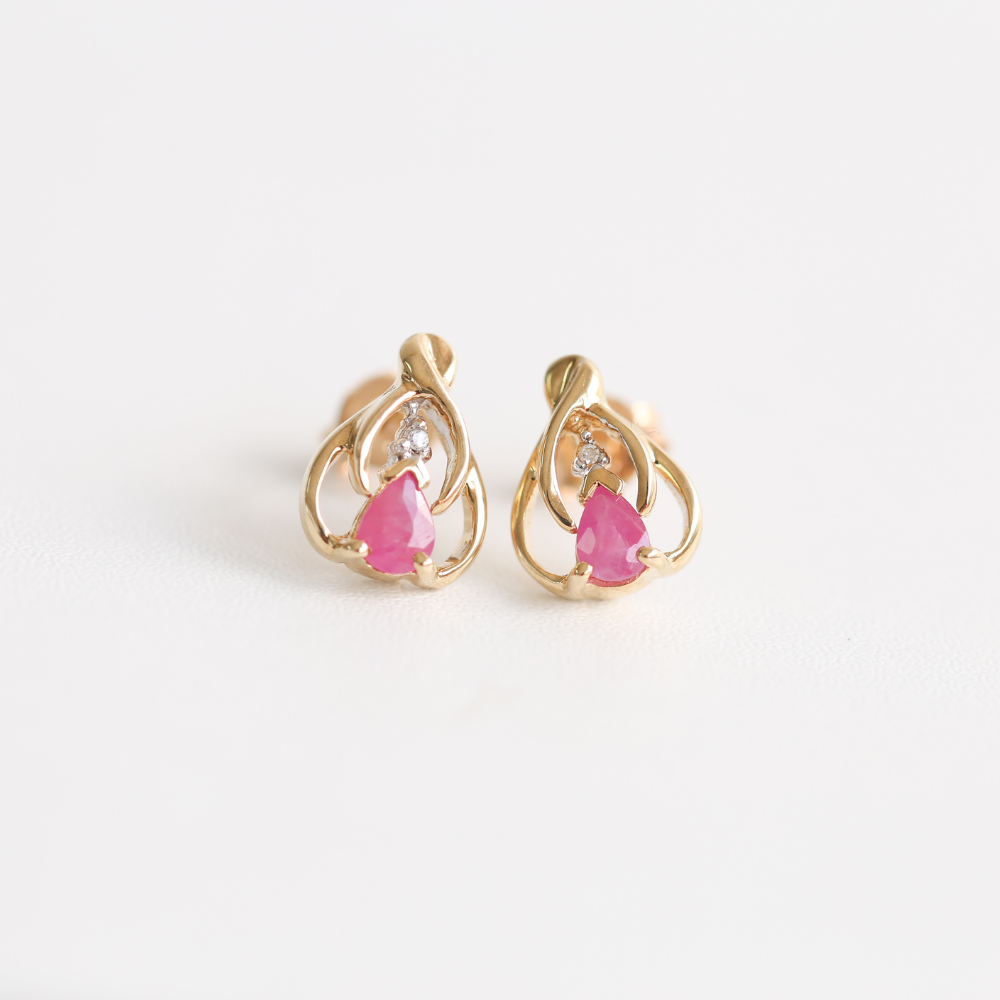 Ruby & Diamond Stud Earrings in 9ct Gold