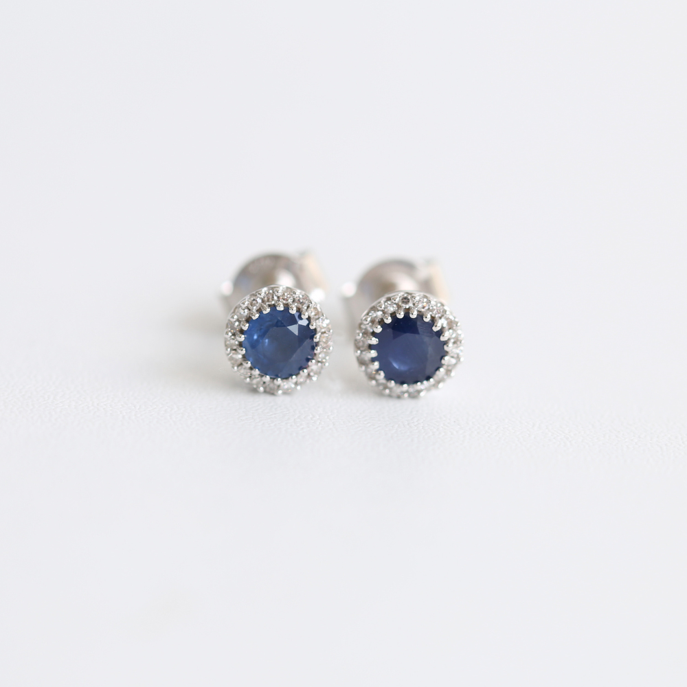 Sapphire & Diamond Halo Stud Earrings in 9ct White Gold