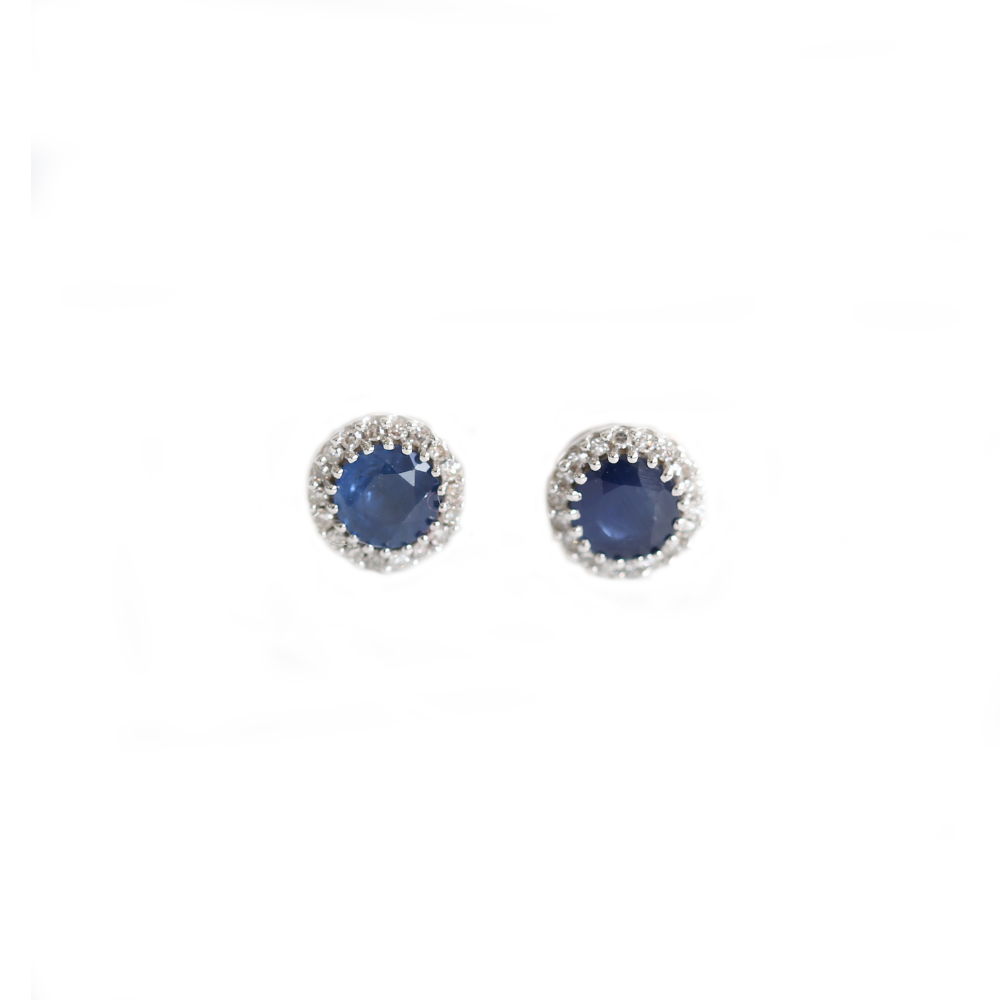 Sapphire & Diamond Halo Stud Earrings in 9ct White Gold