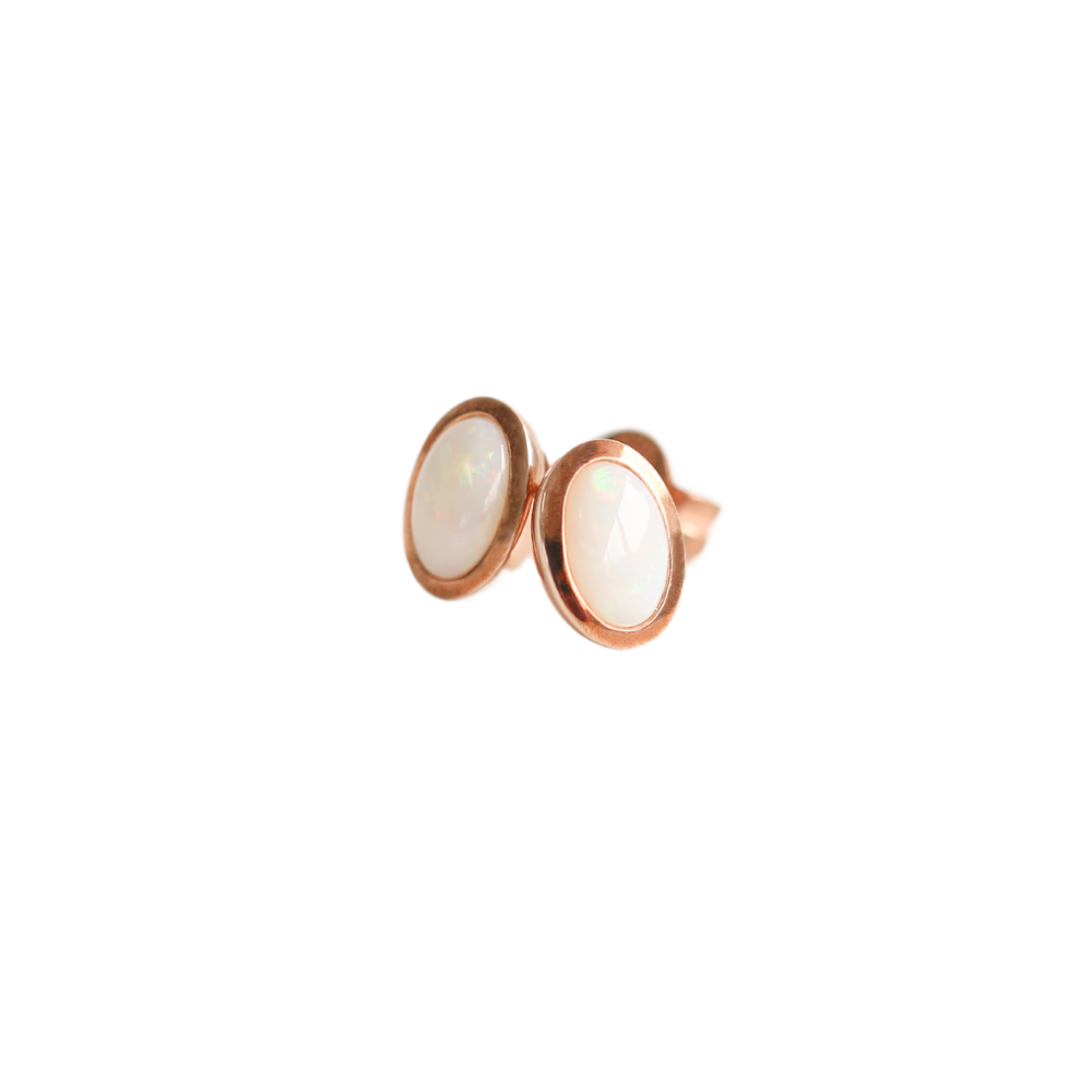 White Opal Stud Earrings in 9ct Rose Gold