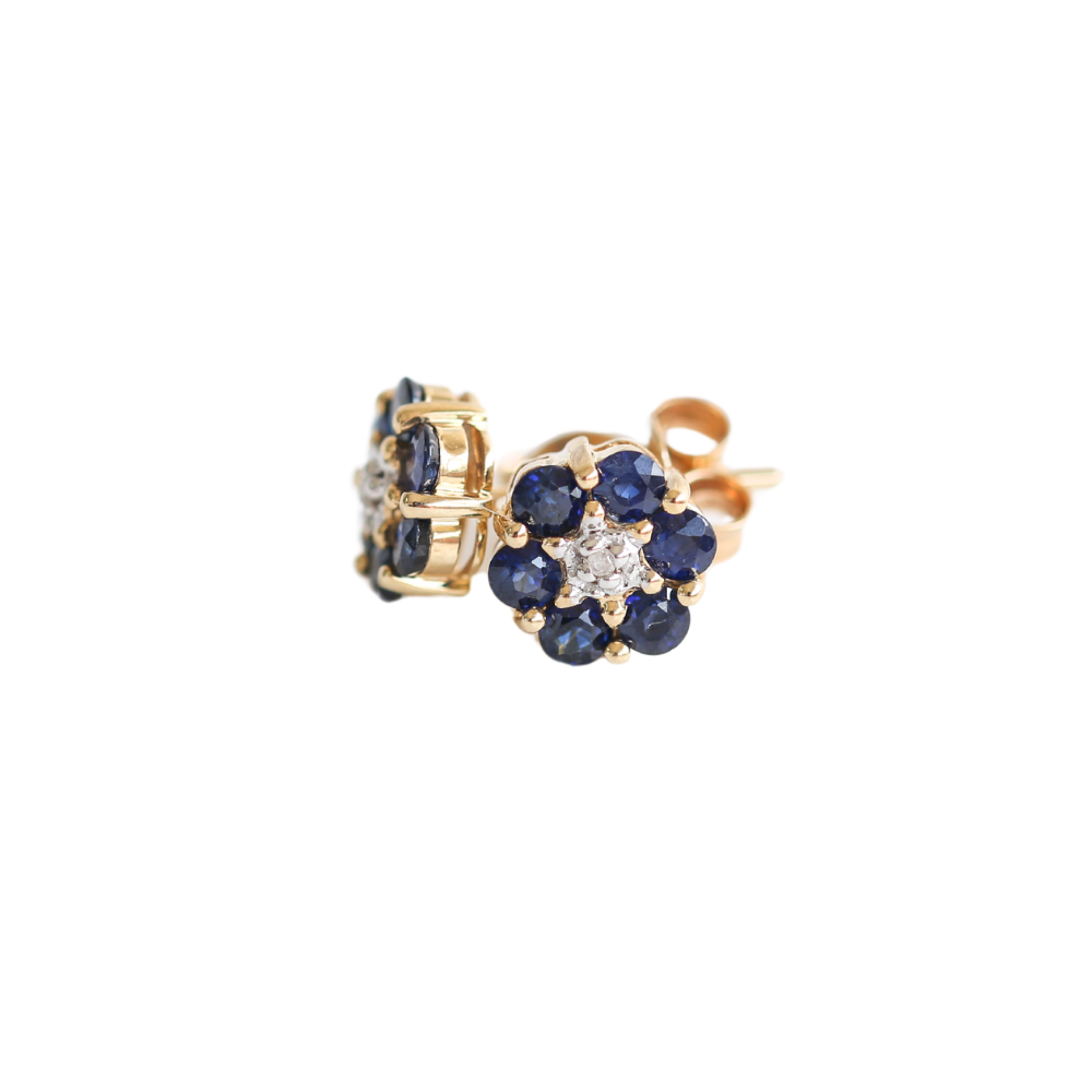 Sapphire & Diamond Cluster Stud Earrings in 9ct Gold