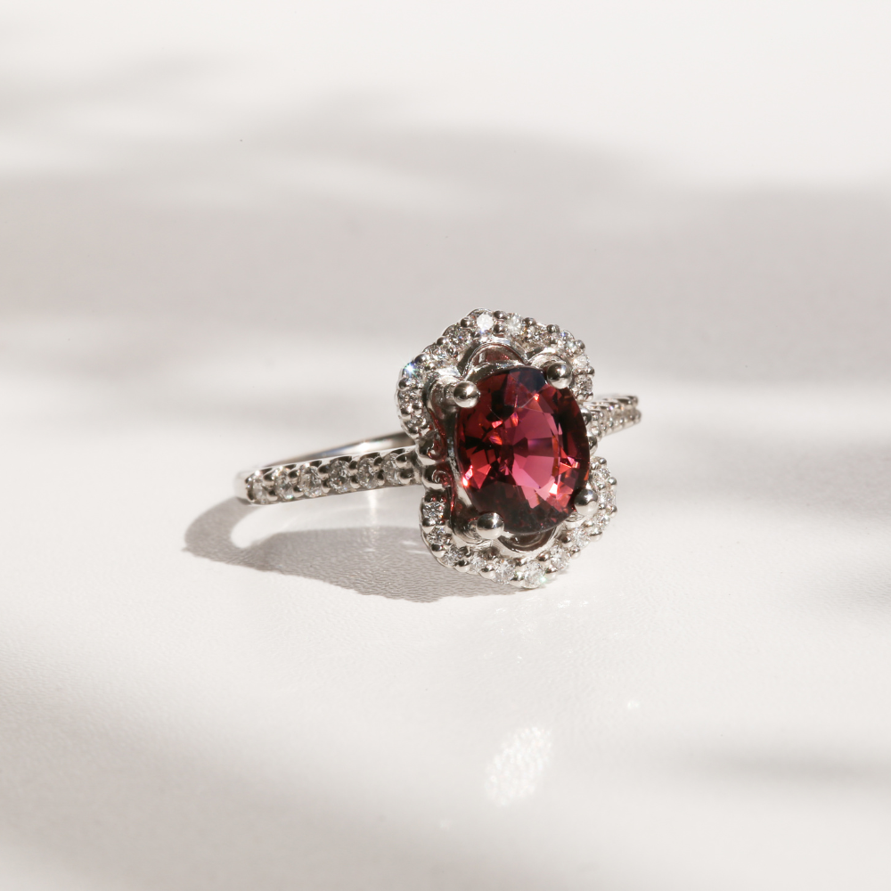 1.8ct Tourmaline & Diamond Vintage Halo Ring in Platinum