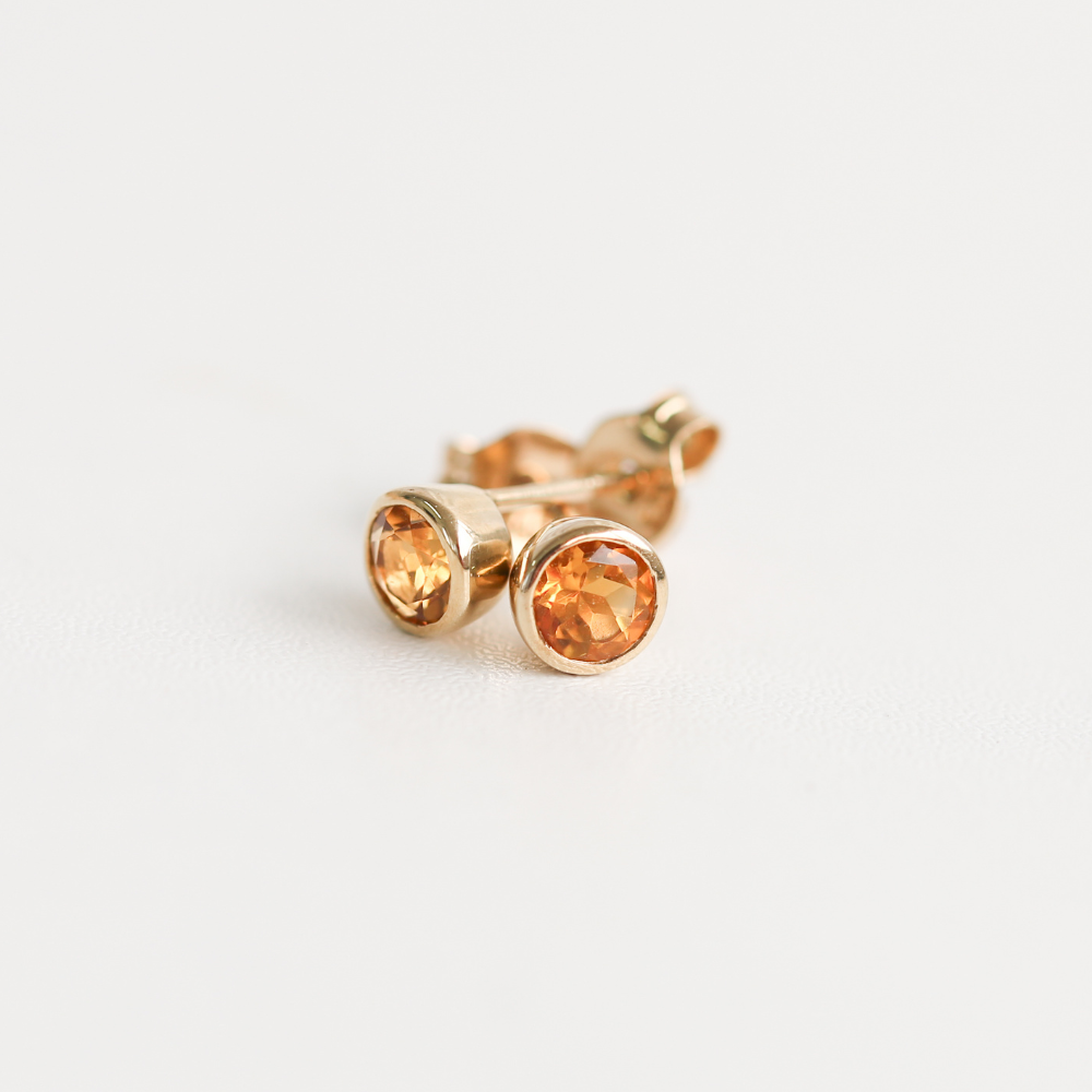 Citrine Rubover Stud Earrings in 9ct Gold