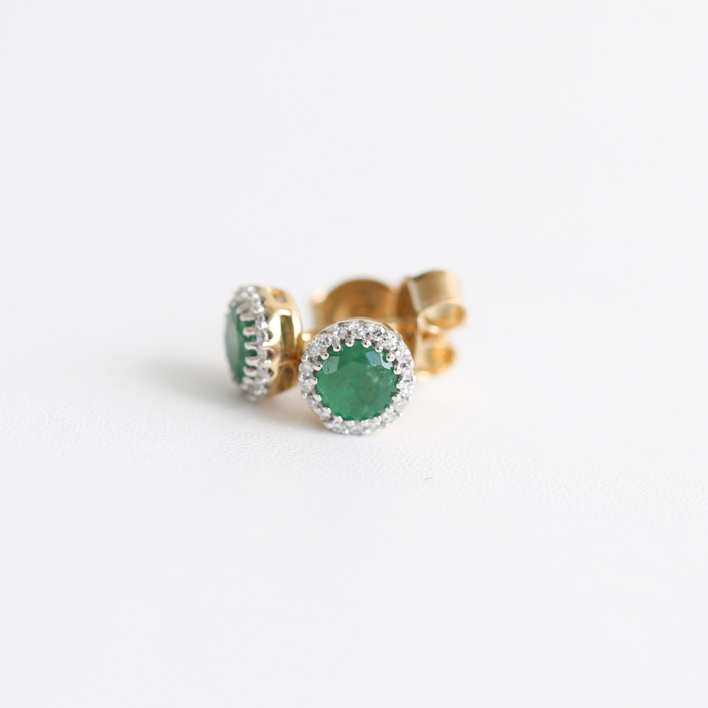 Emerald & Diamond Halo Studs in 9ct Gold