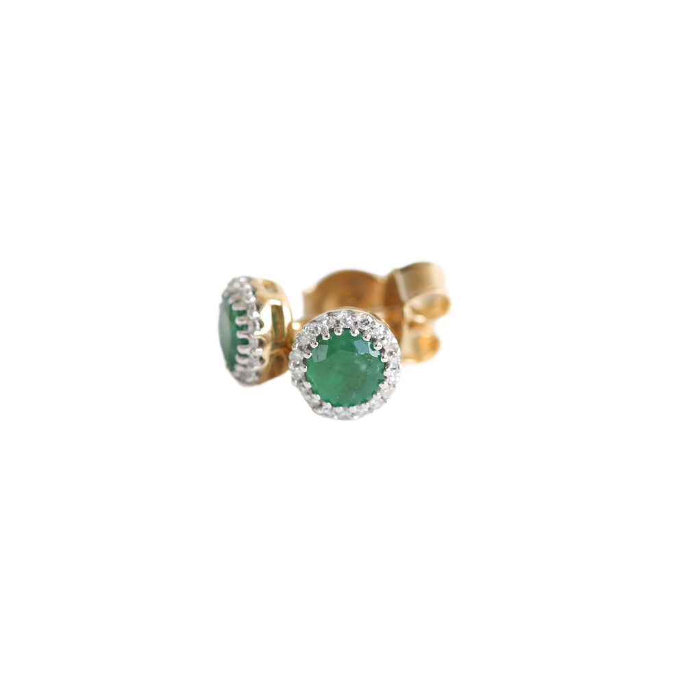 Emerald & Diamond Halo Studs in 9ct Gold