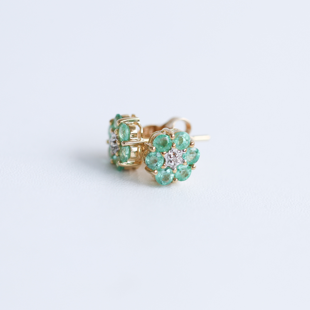 Emerald & Diamond Cluster Studs in 9ct Gold