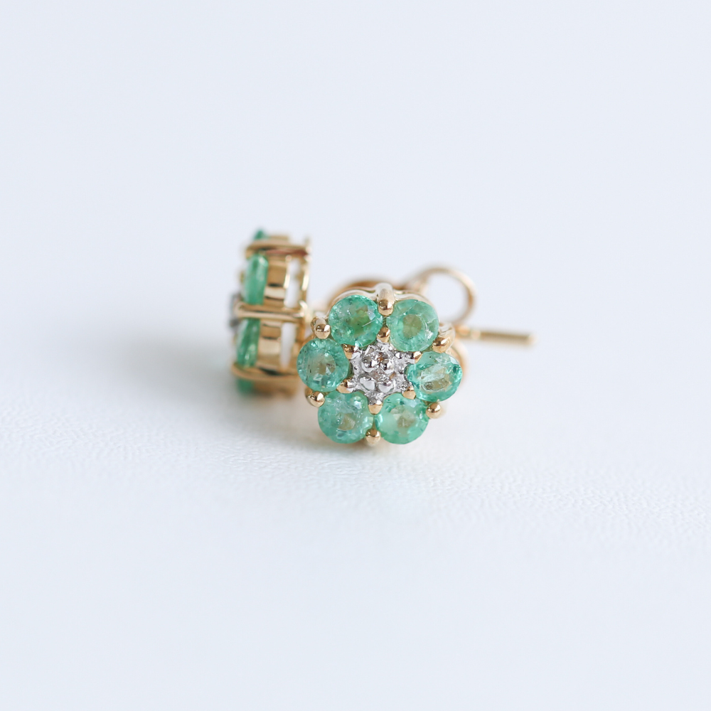 Emerald & Diamond Cluster Studs in 9ct Gold