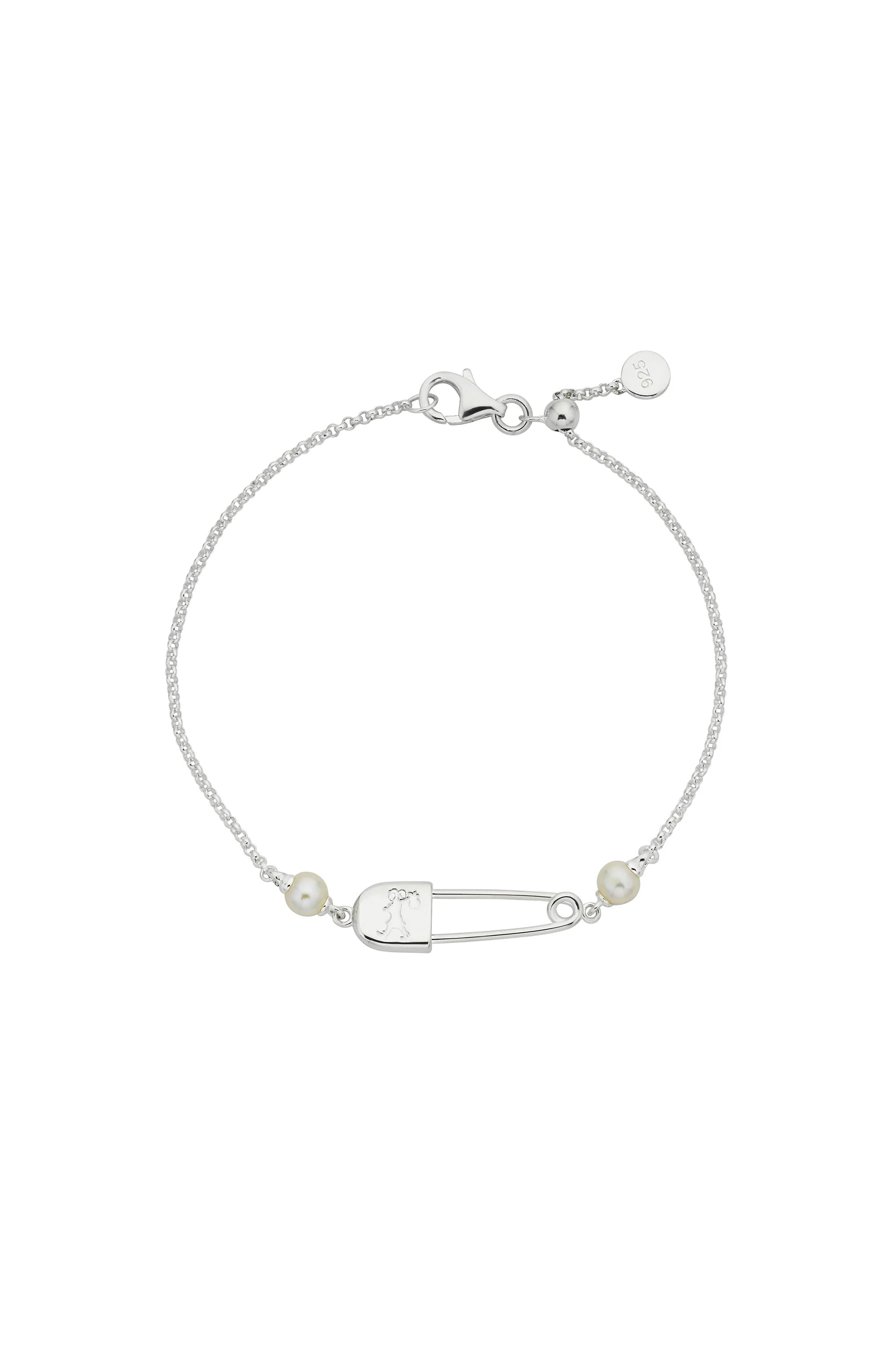 Karen Walker Runaway Safety Pin Silver Bracelet with FW Pearls