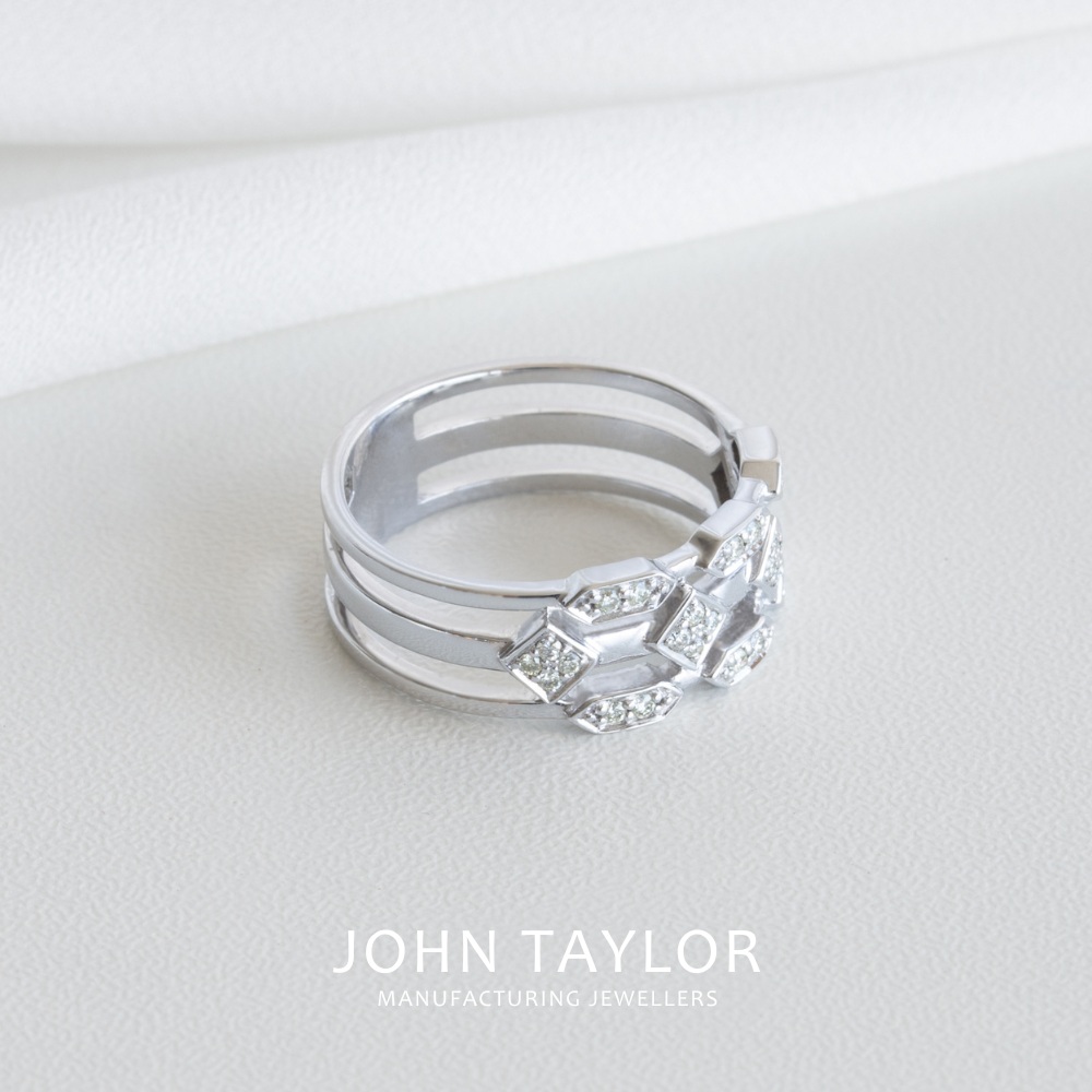 White Gold Geometric Diamond Band