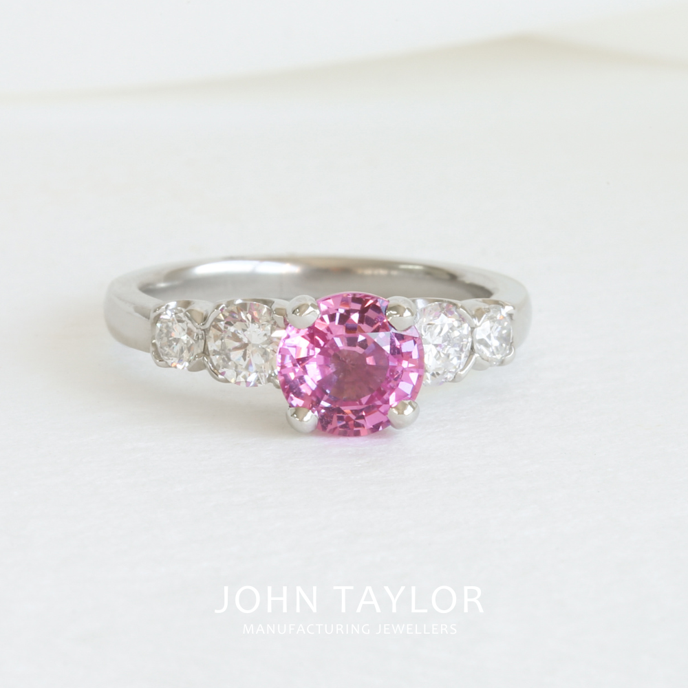Pink Sapphire & Diamond 5 Stone Ring in Platinum