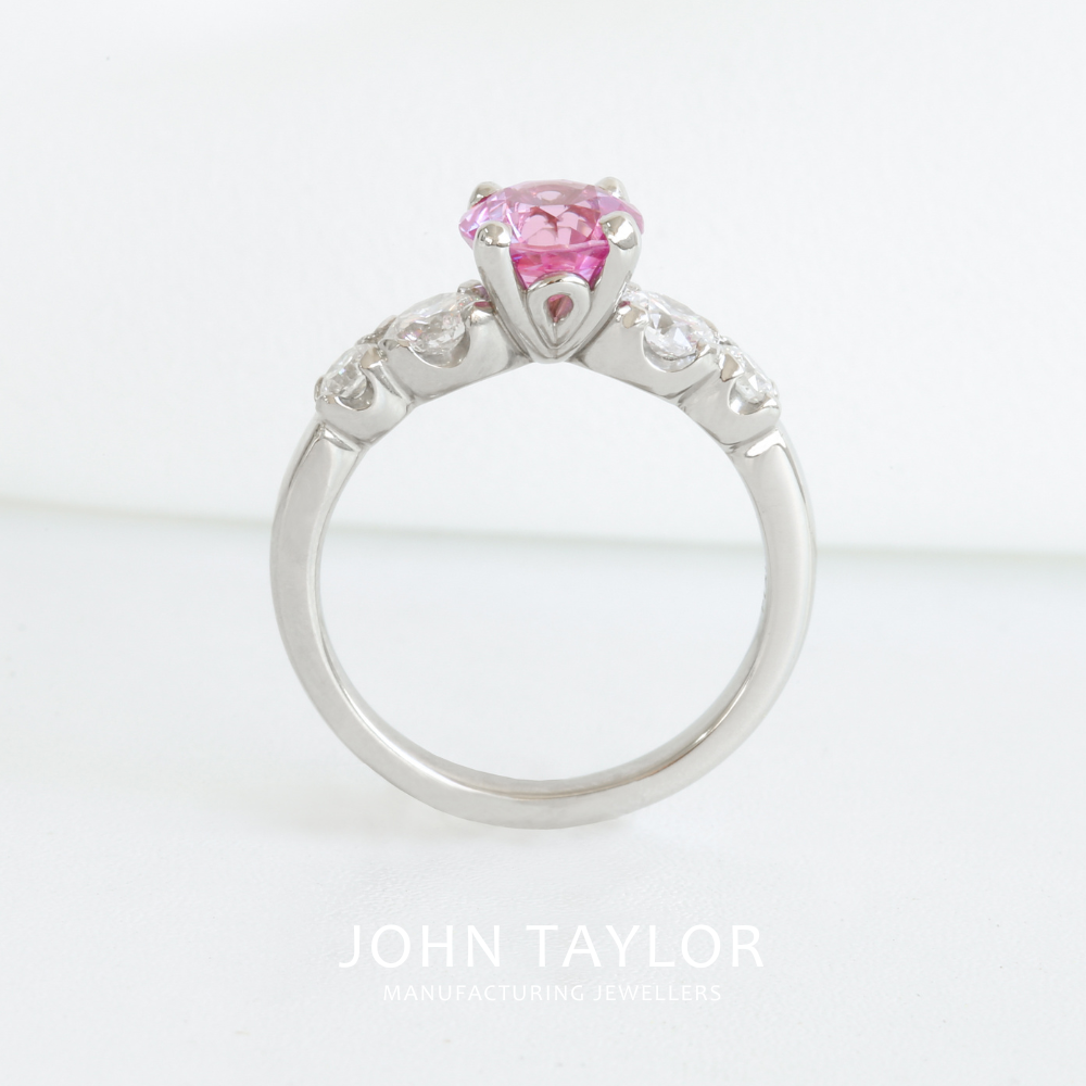 Pink Sapphire & Diamond 5 Stone Ring in Platinum