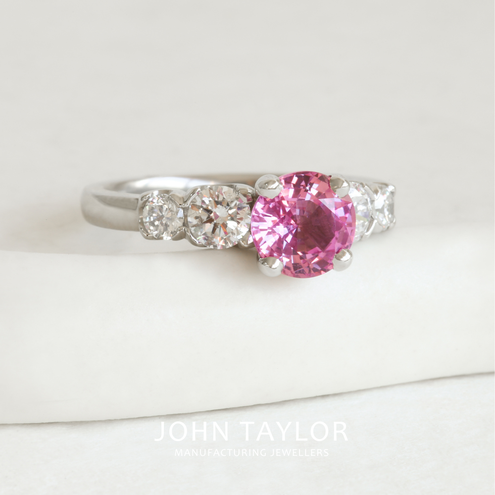 Pink Sapphire & Diamond 5 Stone Ring in Platinum
