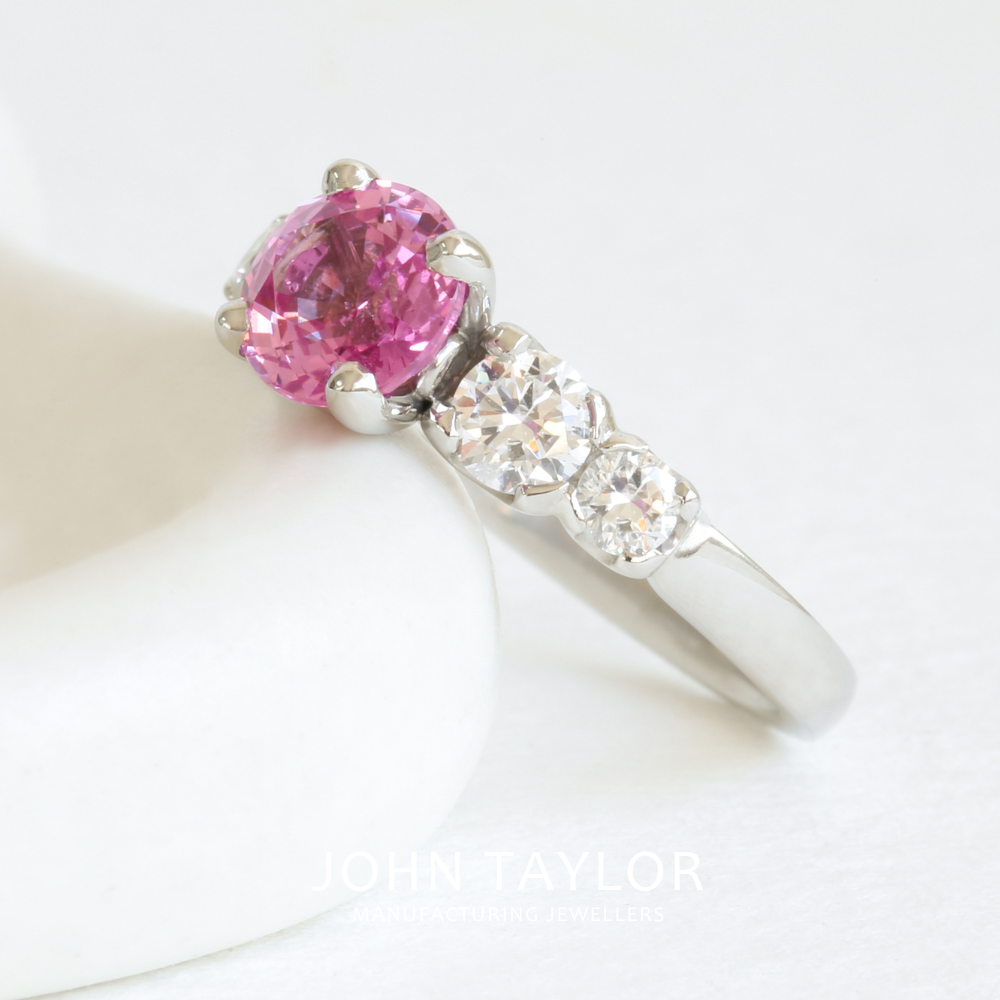 Pink Sapphire & Diamond 5 Stone Ring in Platinum