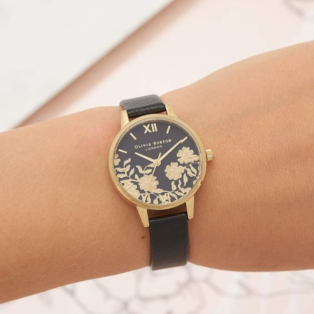 Olivia Burton Ladies' Lace Detail Black & Gold Watch