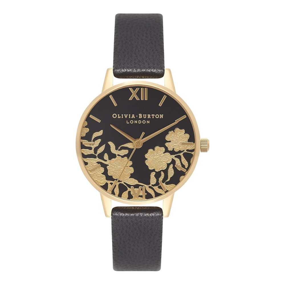 Olivia Burton Ladies' Lace Detail Black & Gold Watch