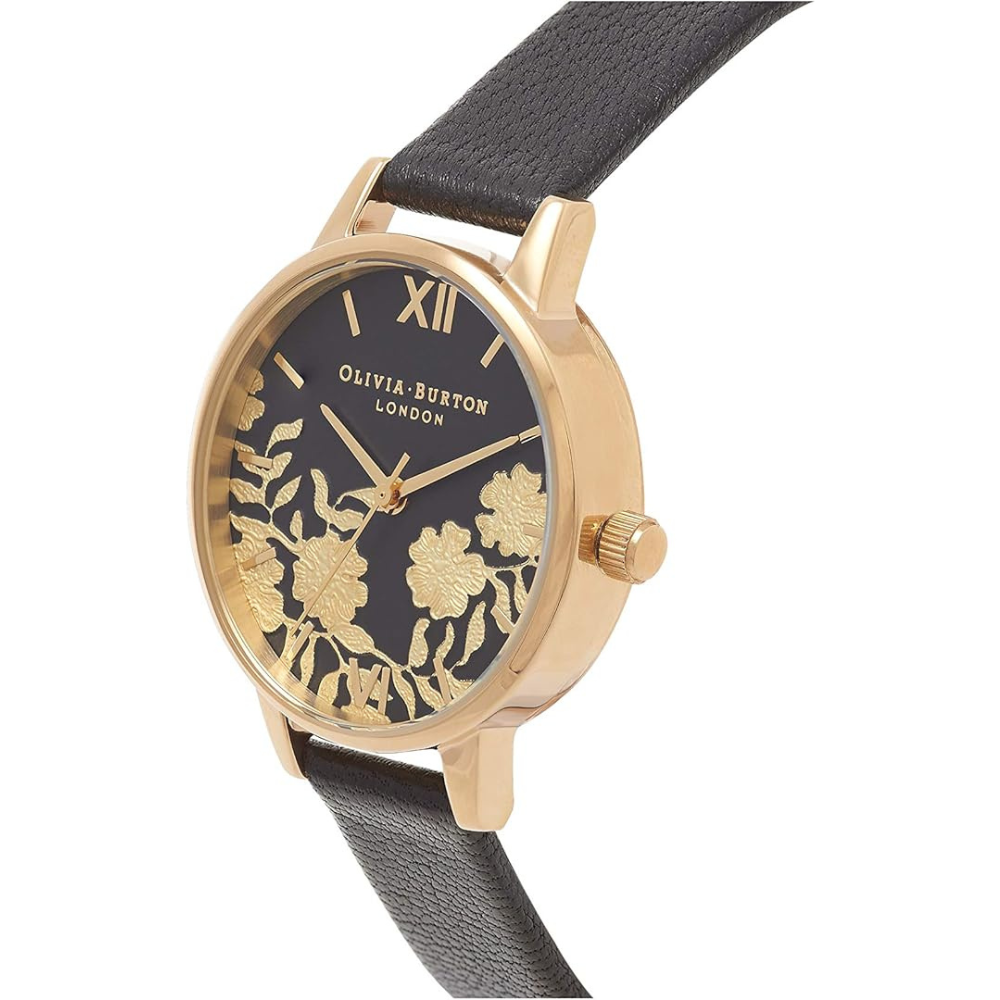 Olivia Burton Ladies' Lace Detail Black & Gold Watch