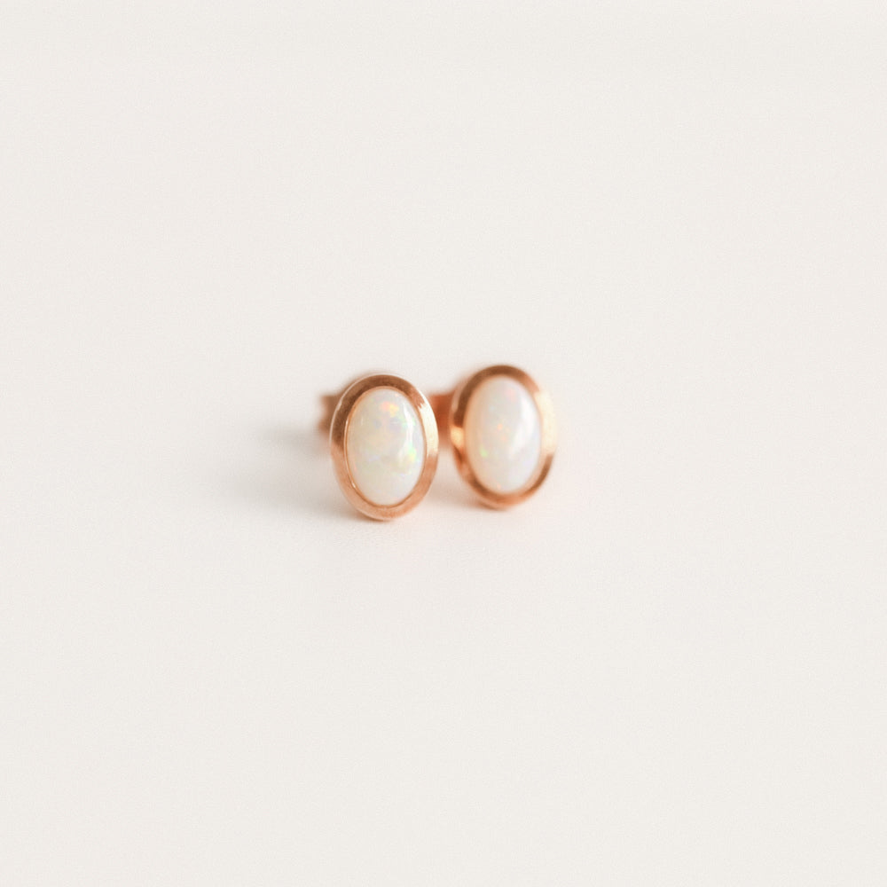 White Opal Stud Earrings in 9ct Rose Gold