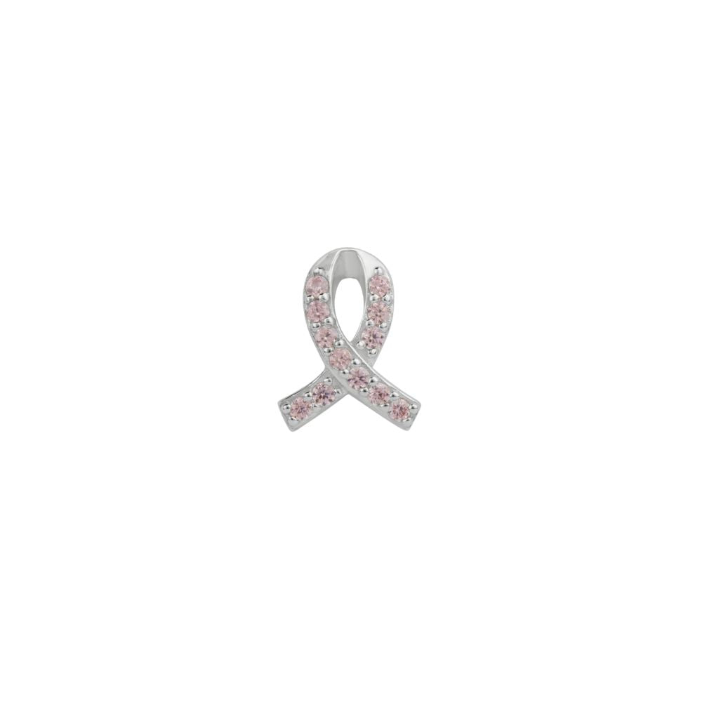 STOW Sterling Silver CZ Pink Ribbon Charm (Breast Cancer)