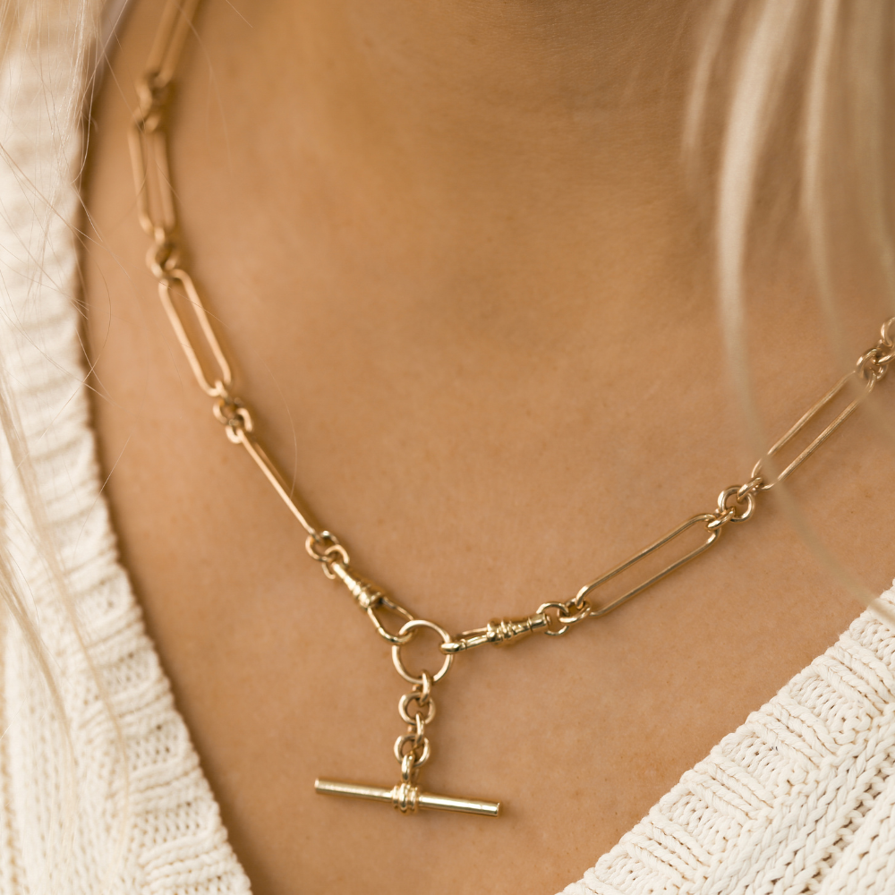 Handmade 3:1 Paperclip Link Fob Chain in Yellow Gold