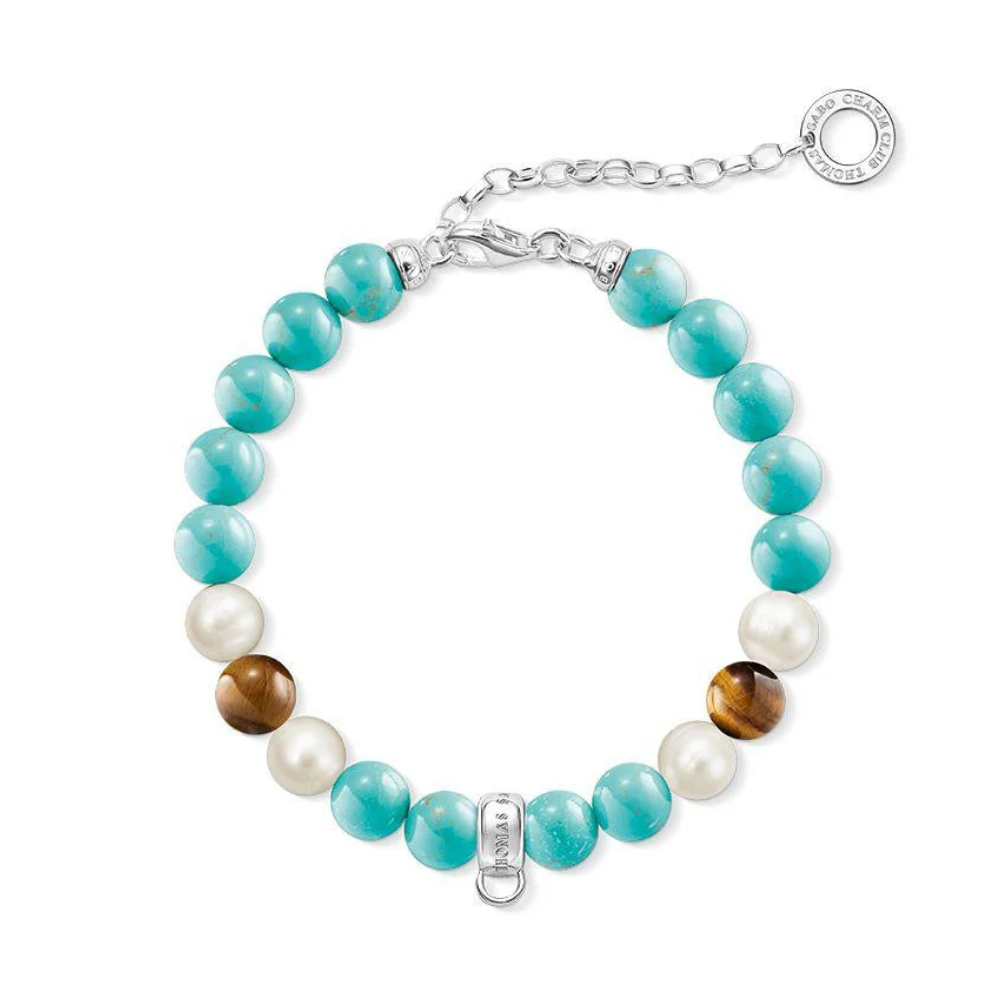 Thomas Sabo Charm Club Turquoise Bracelet - Silver/Pearl/Tigerseye