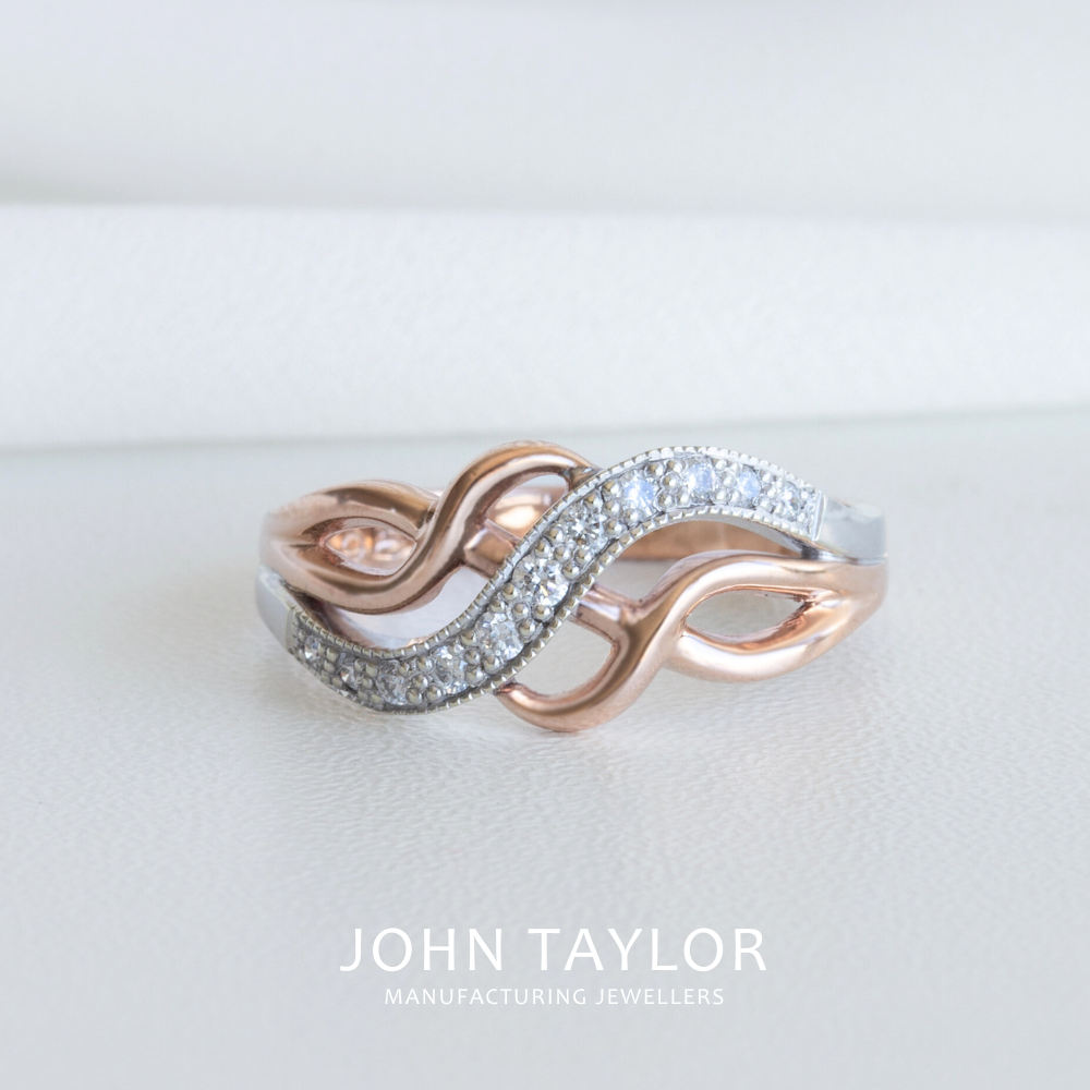 Organic 3 Wave Diamond Ring in Two-Tone Gold