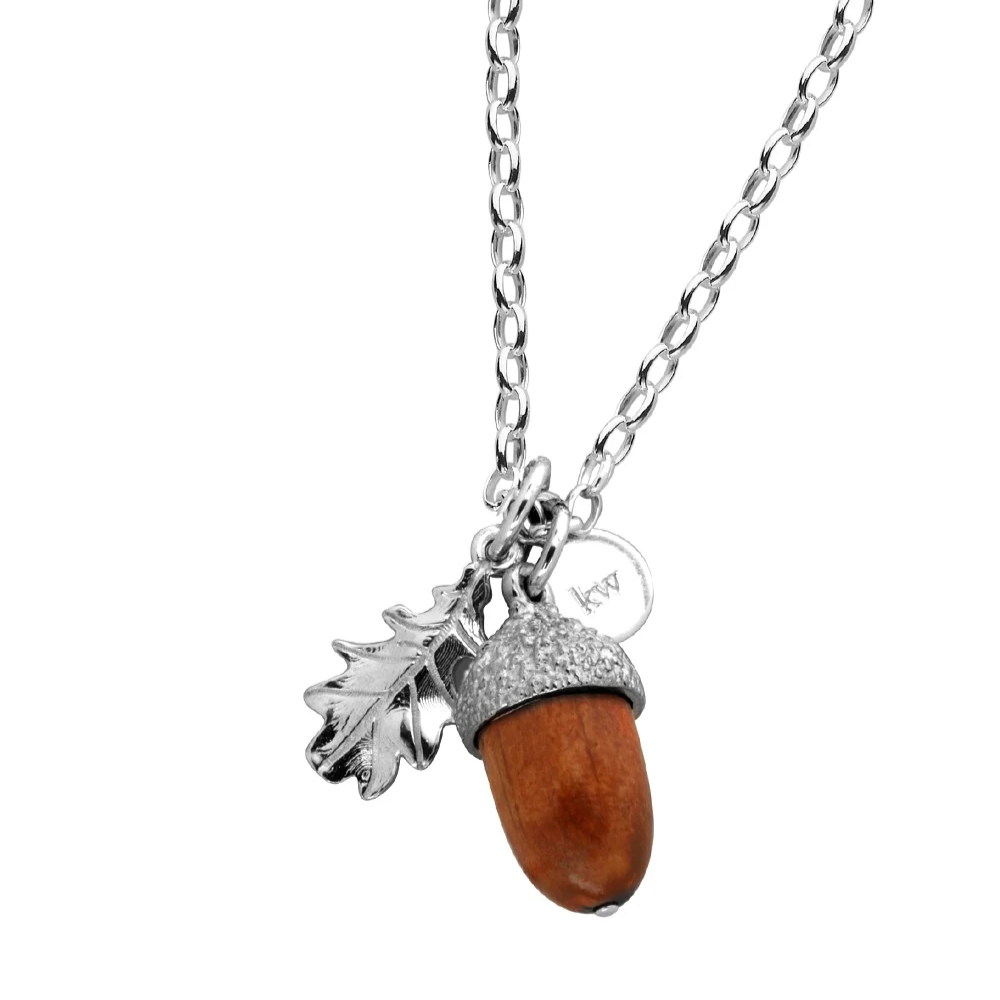 Karen Walker Silver Acorn & Leaf Pendant (Wood)