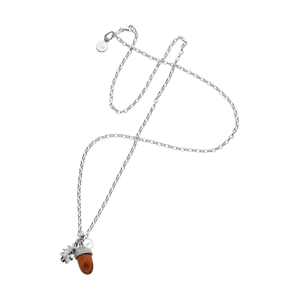 Karen Walker Silver Acorn & Leaf Pendant (Wood)